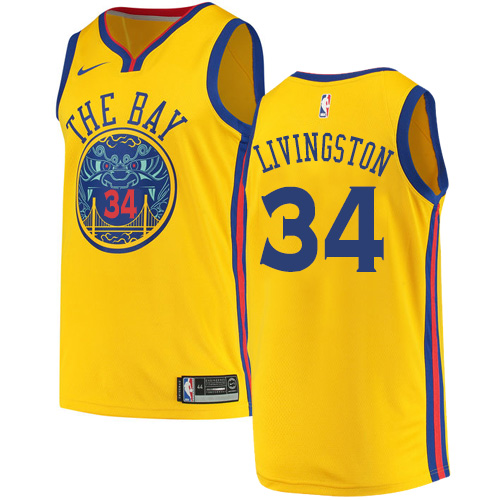 Nike Warriors #34 Shaun Livingston Gold NBA Swingman City Edition ...